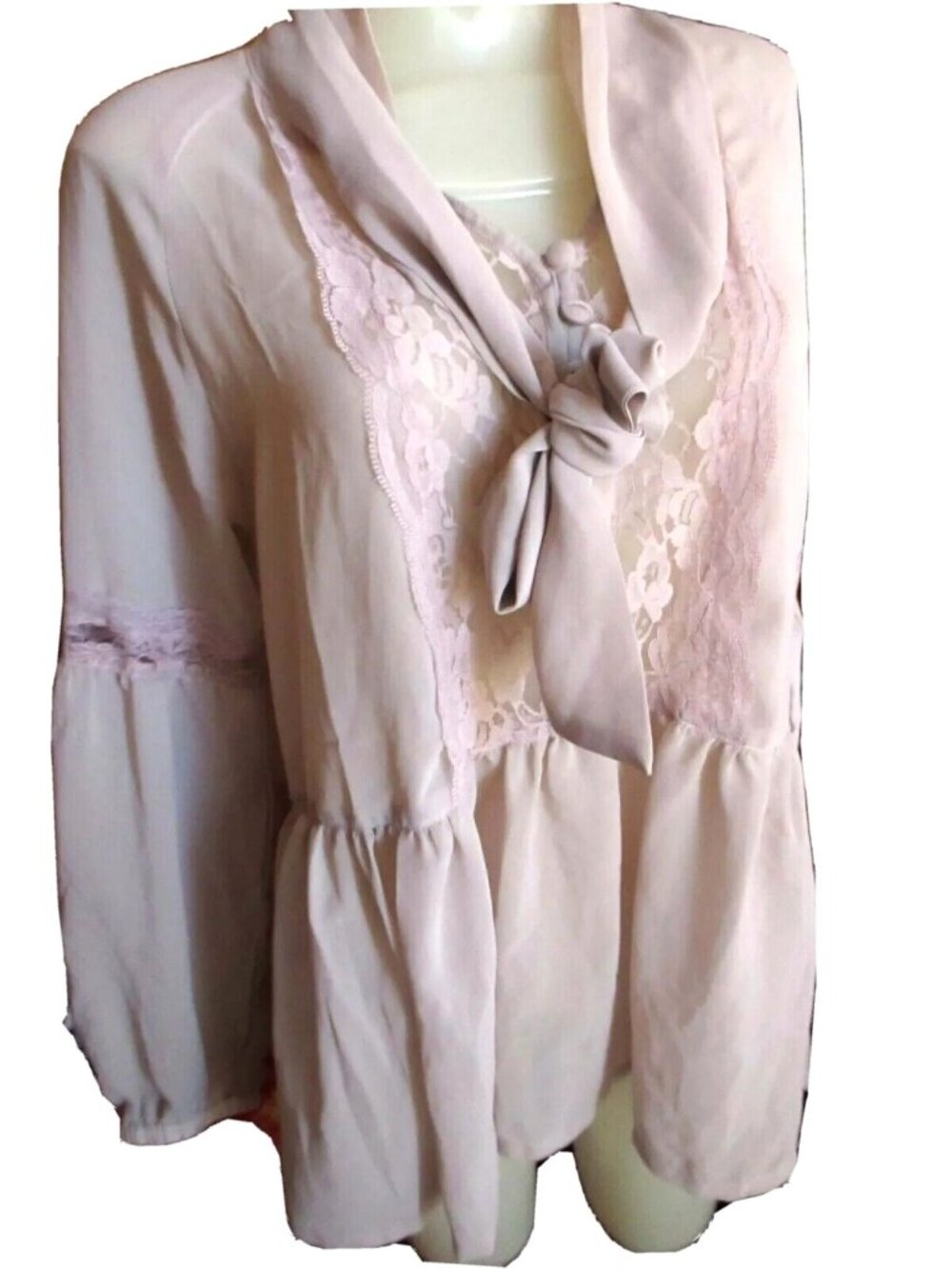 Medium Peasant Top Angie Womens With Lace Details & Button Front Light Pink M